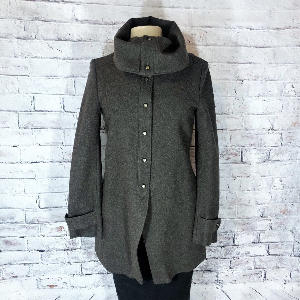 HACHE Button Up Cowl Neck Virgin Wool Coat 42 6
